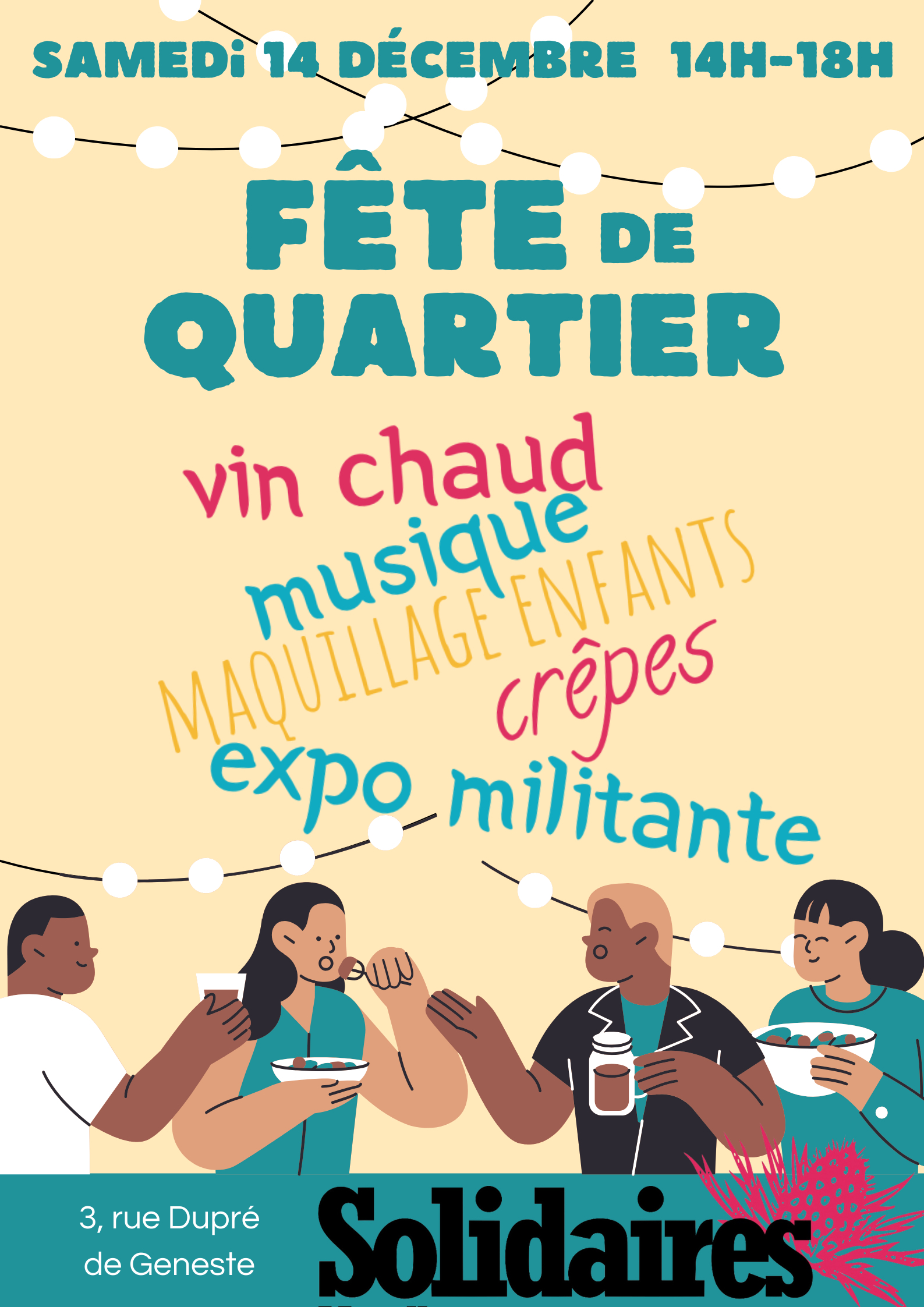 Le 14 décembre 2024 de 14h à 18h, le local de Solidaires Moselle ouvre ses portes et organisera une petite fête à l’attention des habitantes et habitants du quartier.