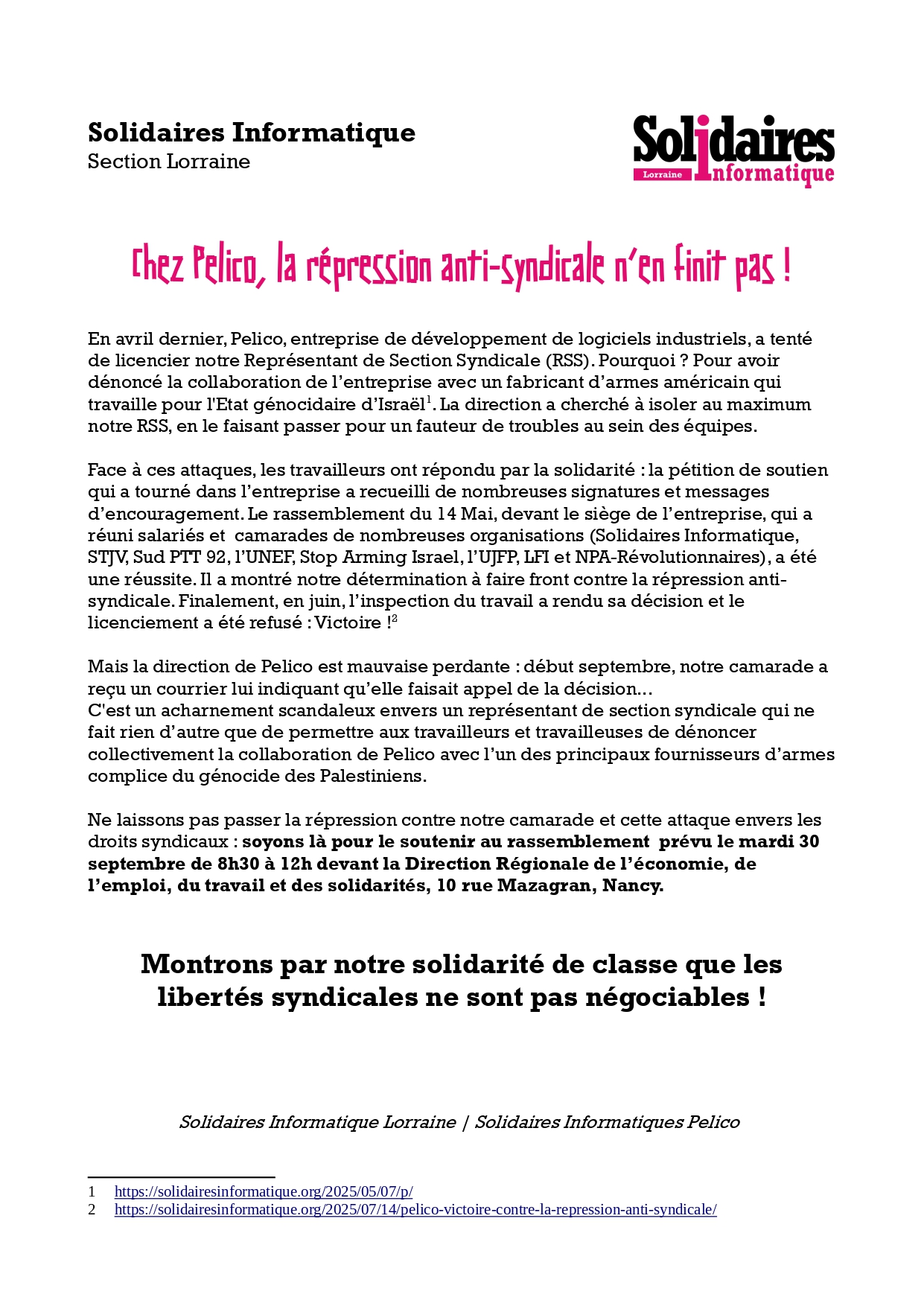 Pelico : La répression anti-syndicale n’en finit pas !